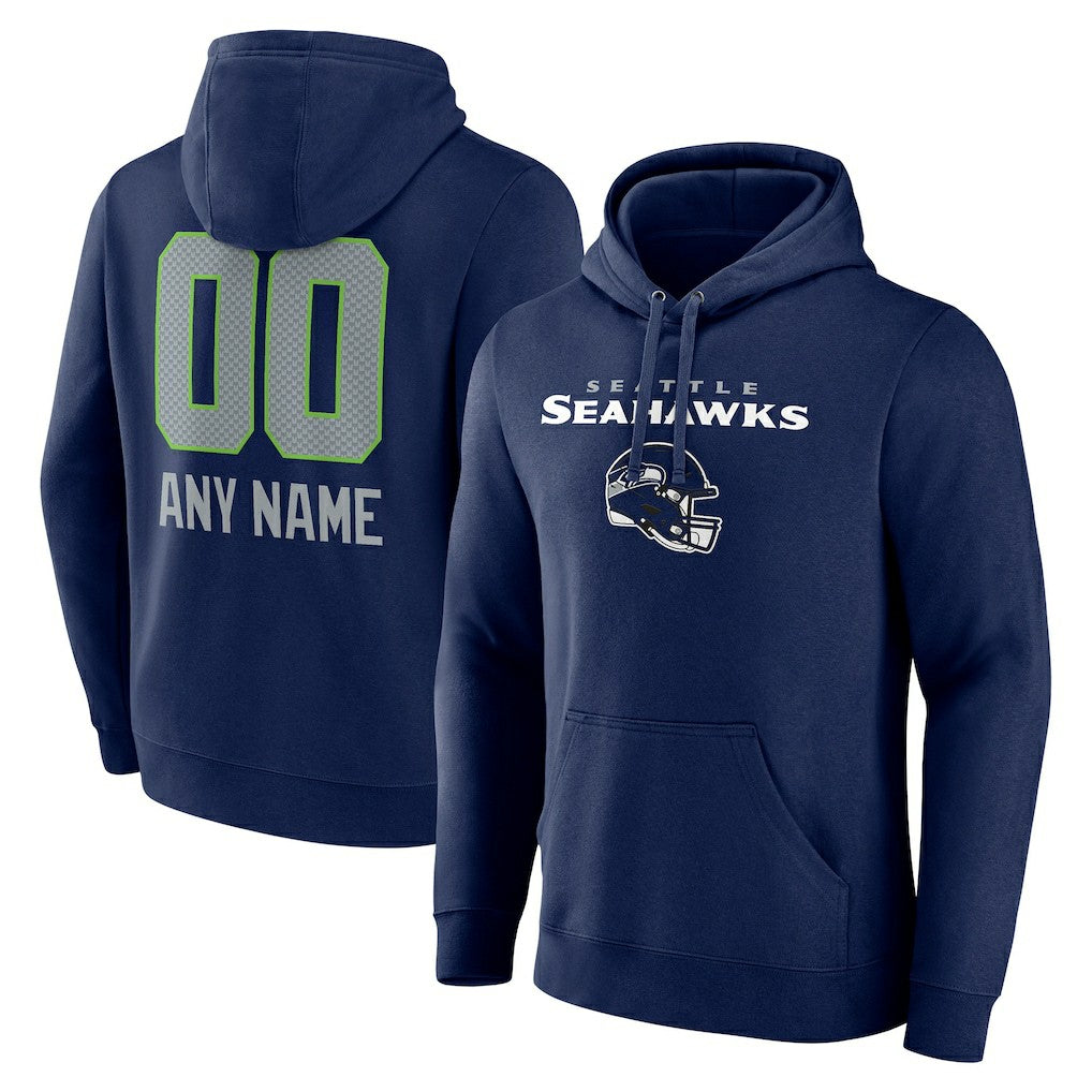 Seattle Seahawks Personalized Name & Number Team Wordmark Pullover Hoodie - College Navy discount