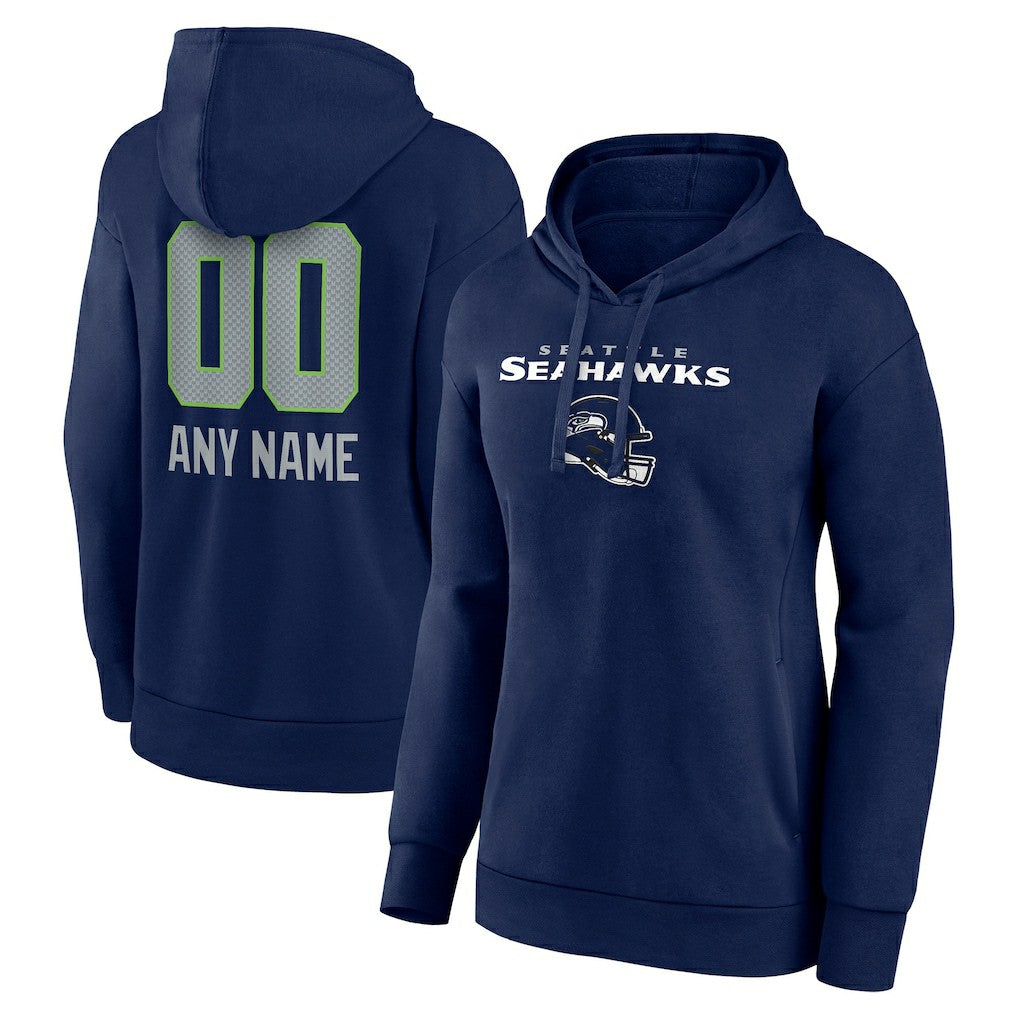 Seattle Seahawks Women's Personalized Name & Number Team Wordmark Pullover Hoodie - College Navy for sale