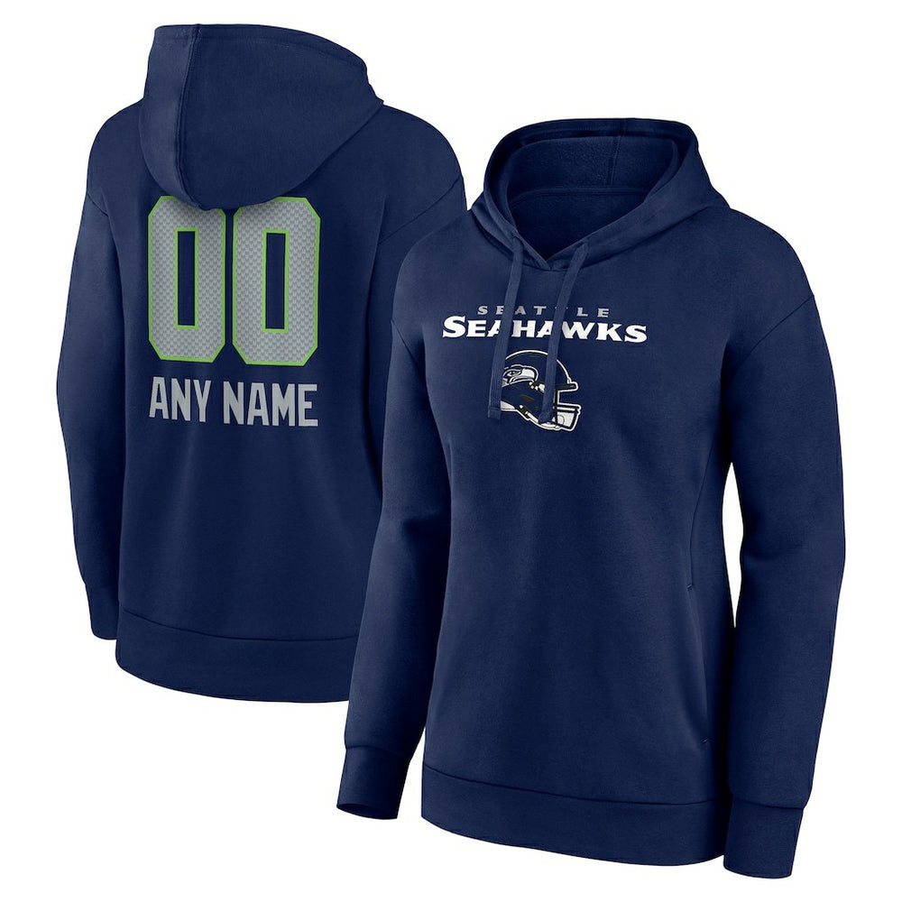 Seattle Seahawks Women's Personalized Name & Number Team Wordmark Pullover Hoodie - College Navy for sale