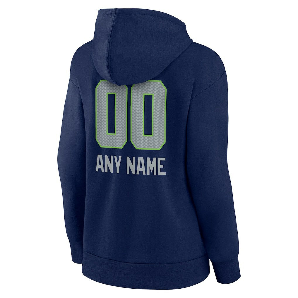 Seattle Seahawks Women's Personalized Name & Number Team Wordmark Pullover Hoodie - College Navy for sale