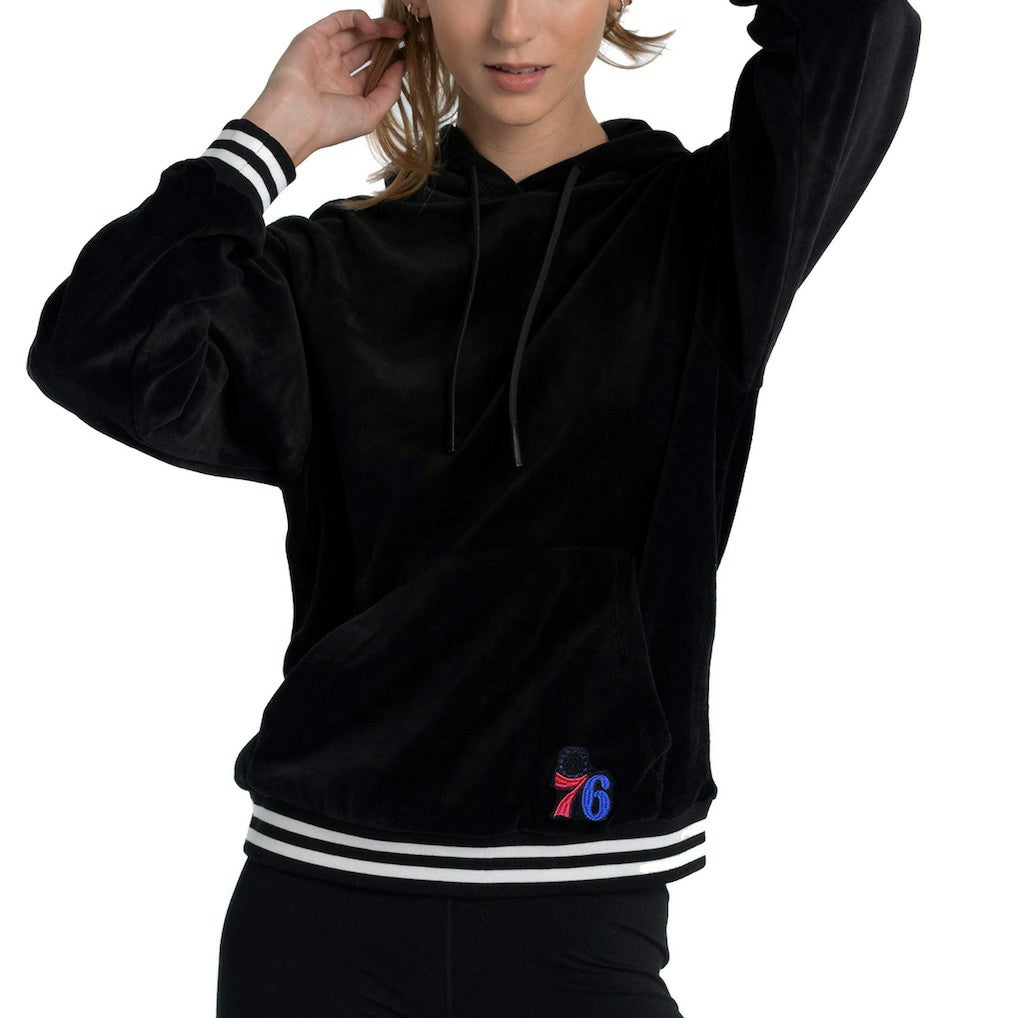 Philadelphia 76ers Lusso Women's Nellie Oversized Velour Pullover Hoodie - Black sale