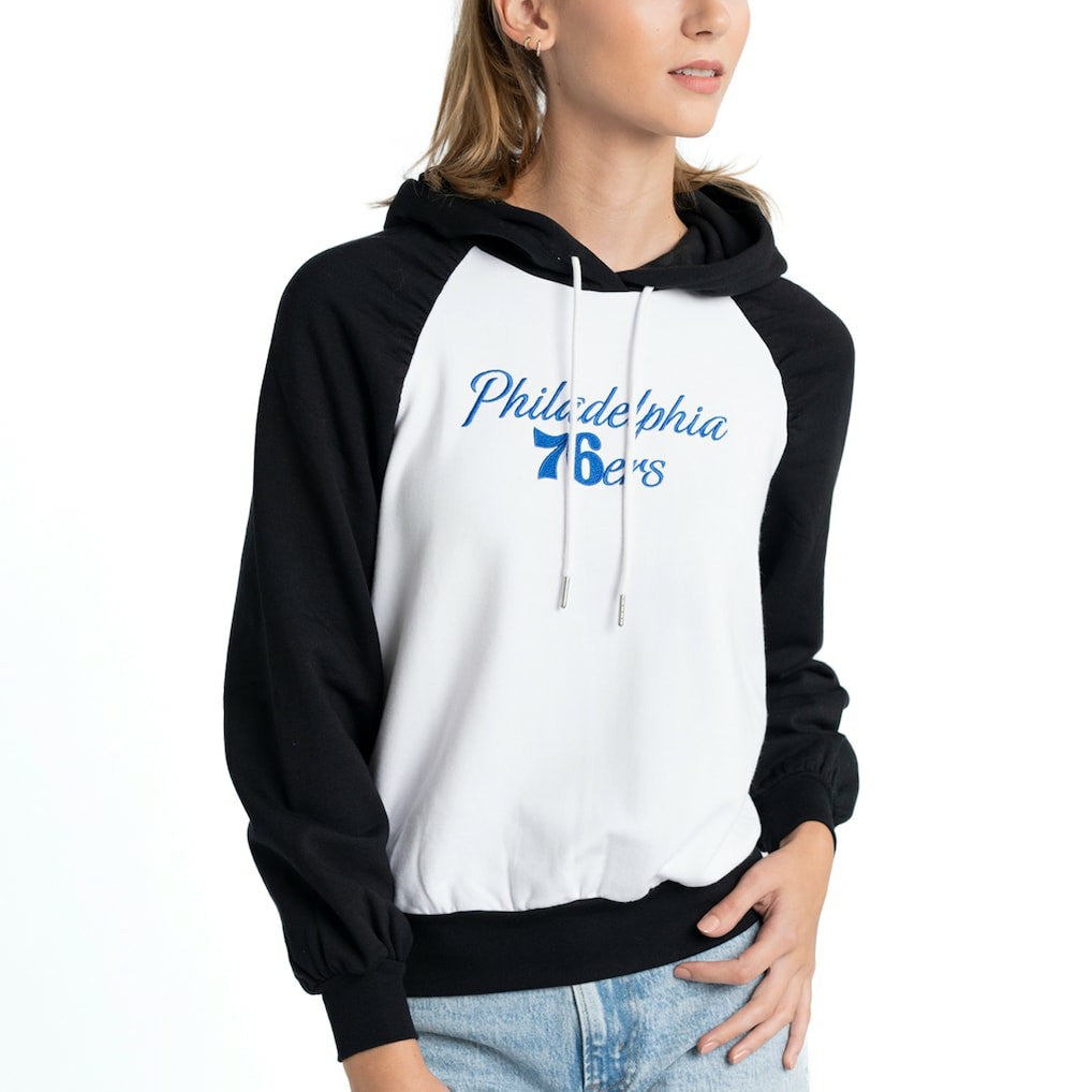Philadelphia 76ers Lusso Women's Marlowe Tri-Blend Raglan Pullover Hoodie - White on sale