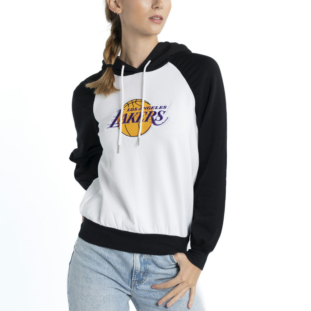 Los Angeles Lakers Lusso Women's Marlowe Tri-Blend Raglan Pullover Hoodie - White on sale