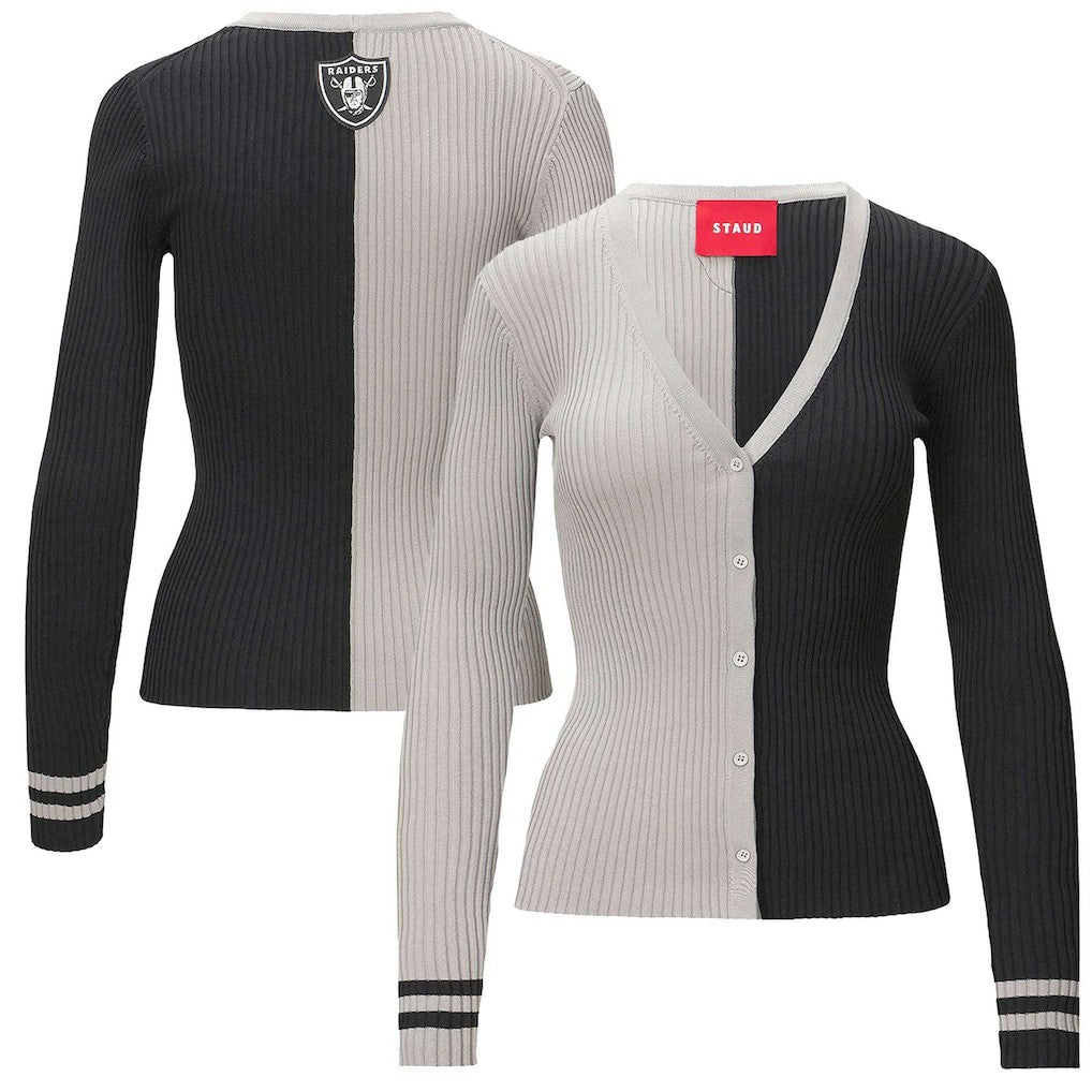 Las Vegas Raiders STAUD Women's Cargo Sweater - Silver/Black for sale