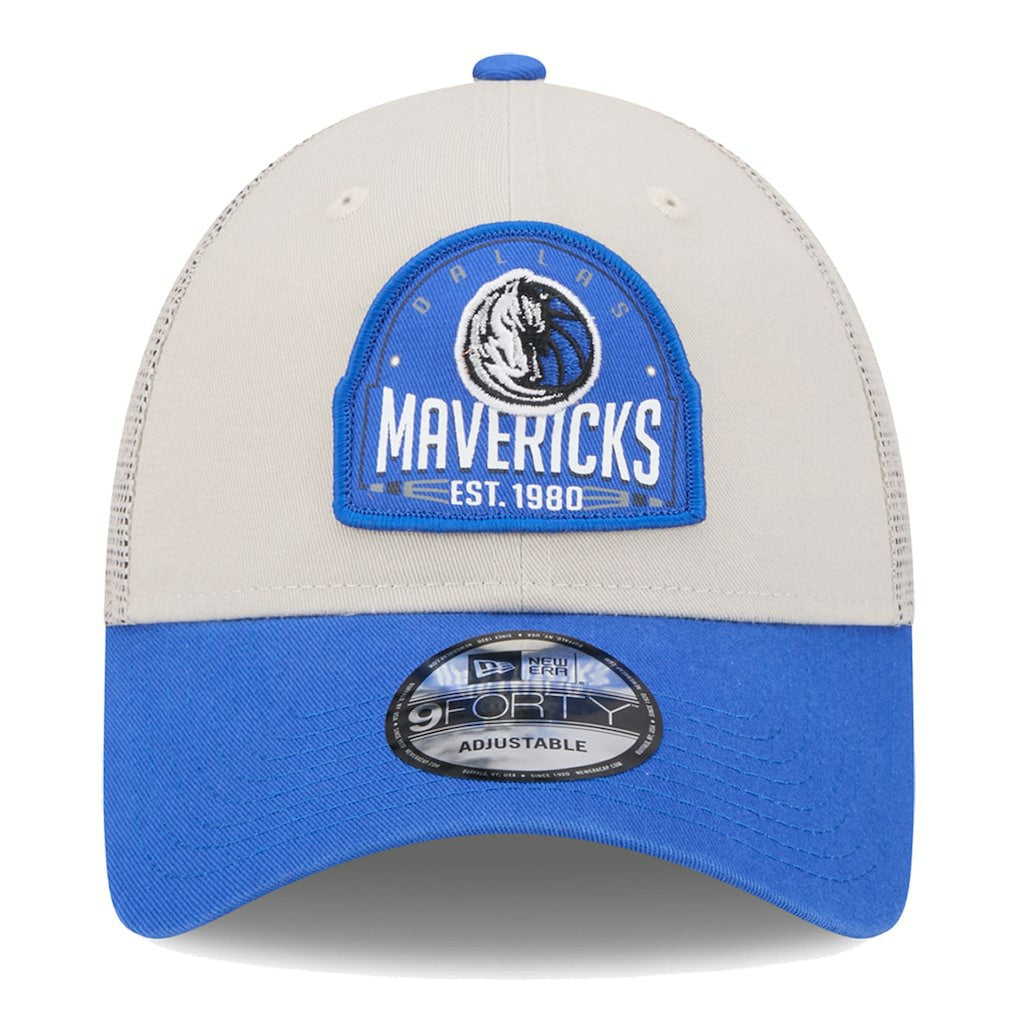Dallas Mavericks Throwback Patch Trucker 9FORTY Adjustable Hat sale - Khaki/Blue discount