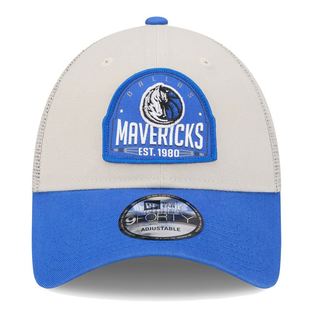 Dallas Mavericks Throwback Patch Trucker 9FORTY Adjustable Hat sale - Khaki/Blue discount