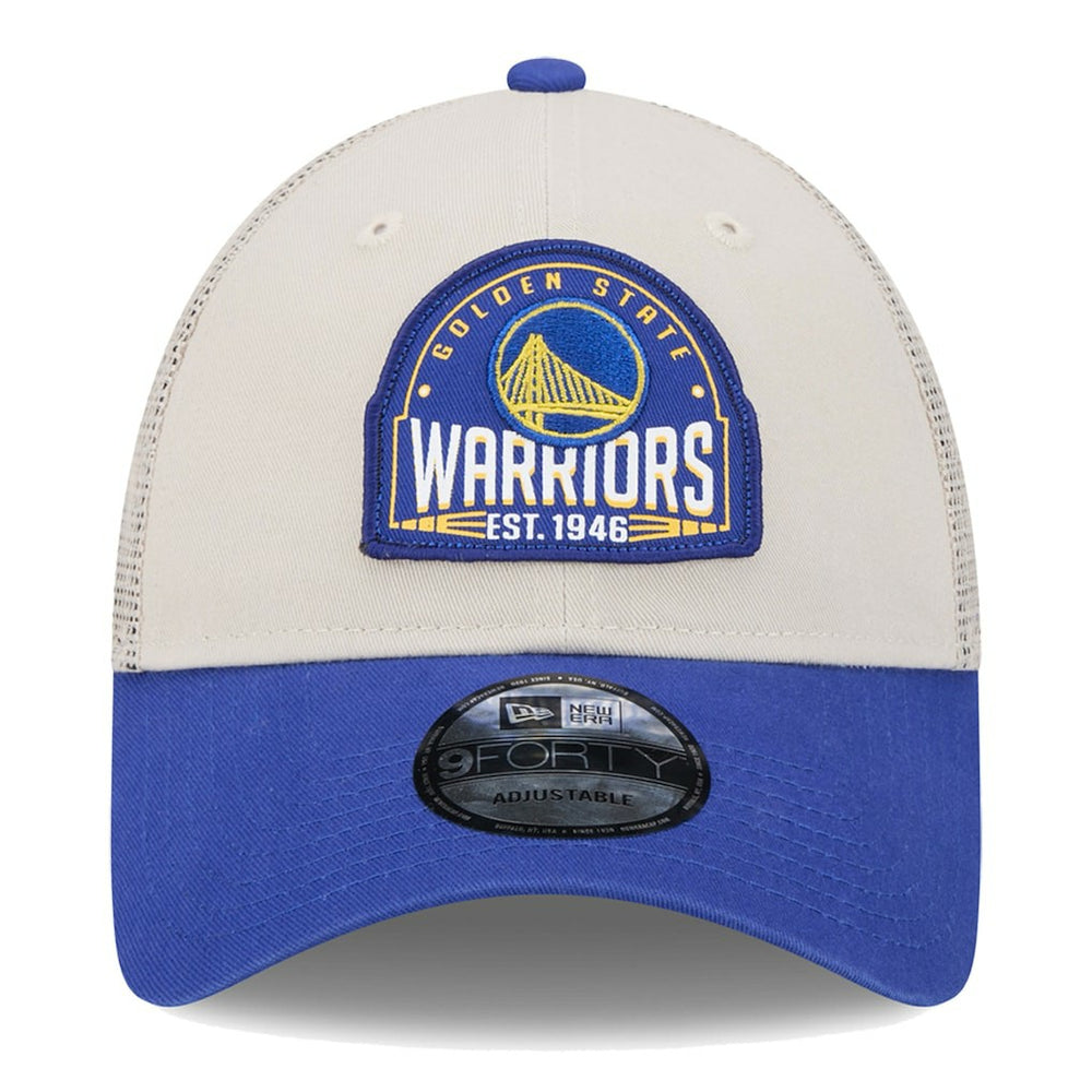 Golden State Warriors Throwback Patch Trucker 9FORTY Adjustable Hat sale - Khaki/Royal outlet