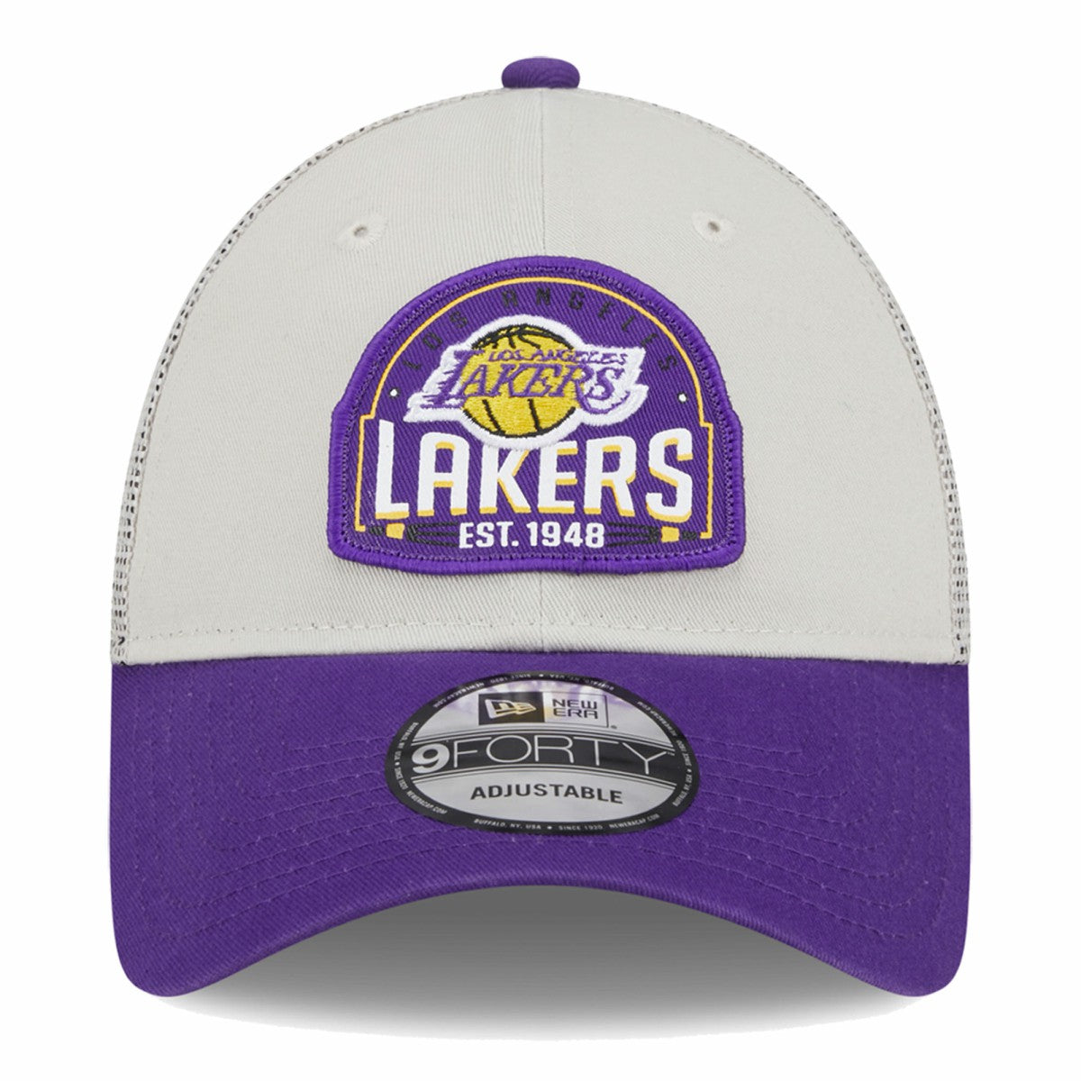Los Angeles Lakers Throwback Patch Trucker 9FORTY Adjustable Hat - Khaki/Purple sale