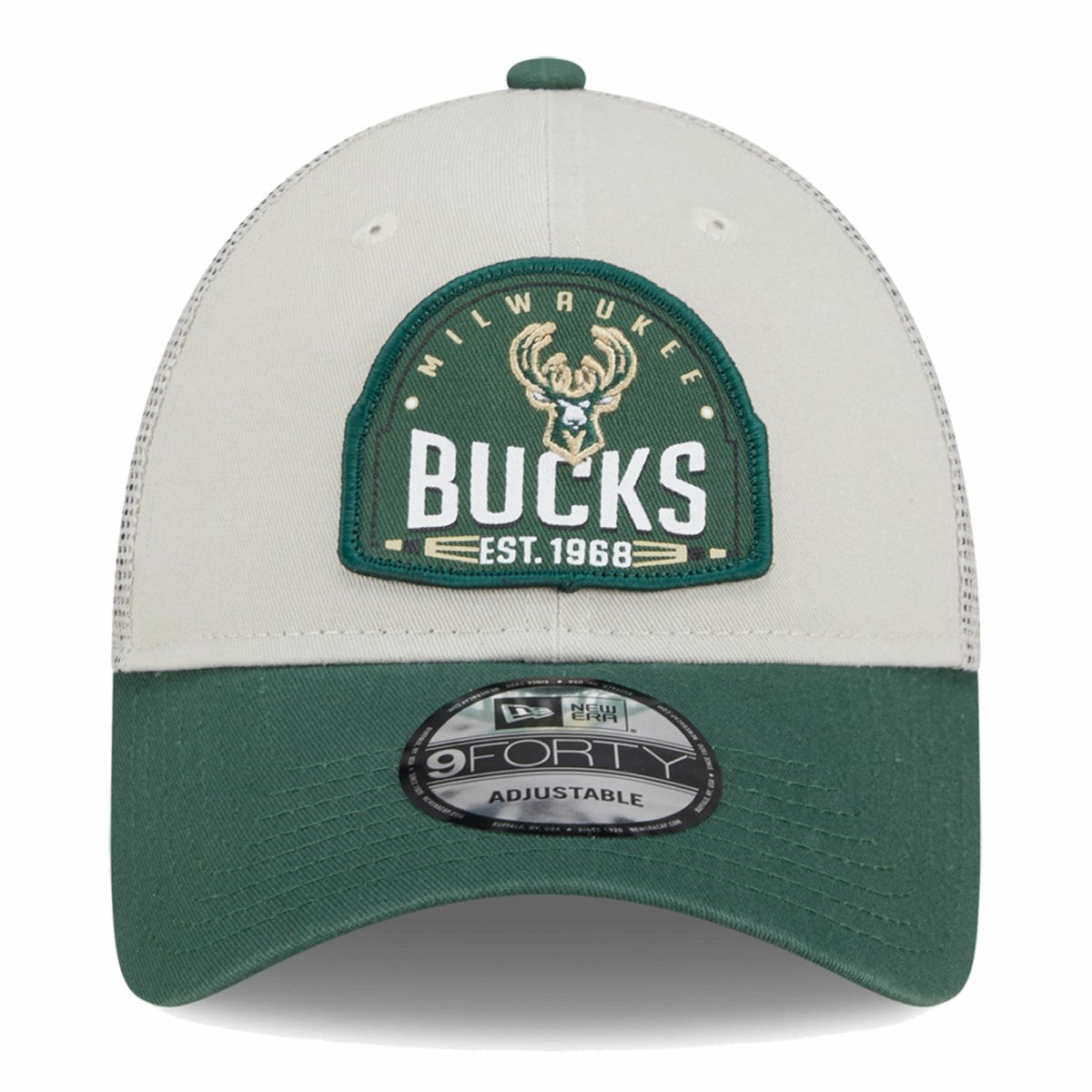Milwaukee Bucks Throwback Patch Trucker 9FORTY Adjustable Hat - Khaki/Hunter Green discount