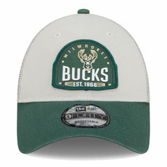 Milwaukee Bucks Throwback Patch Trucker 9FORTY Adjustable Hat - Khaki/Hunter Green discount