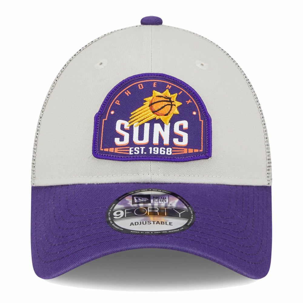 Phoenix Suns Throwback Patch Trucker 9FORTY Adjustable Hat - Khaki/Purple discount