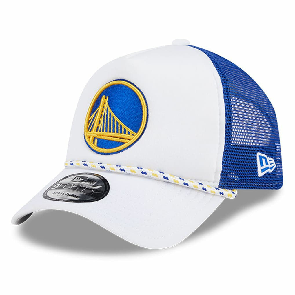 Golden State Warriors Court Sport Foam A-Frame 9FORTY Adjustable Trucker Hat sale - White/Royal online