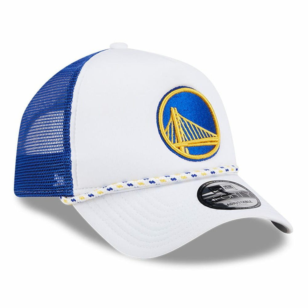 Golden State Warriors Court Sport Foam A-Frame 9FORTY Adjustable Trucker Hat sale - White/Royal online