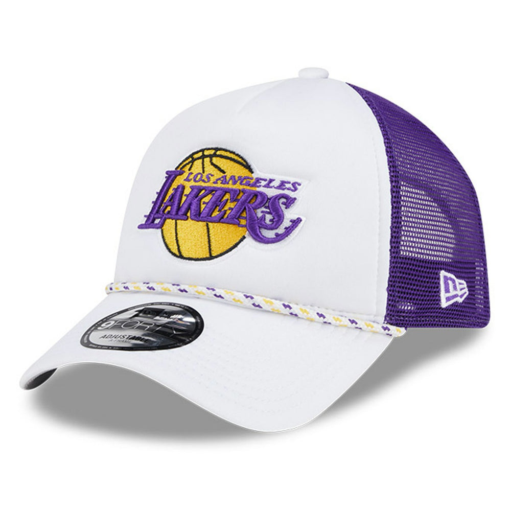 Los Angeles Lakers Court Sport Foam A-Frame 9FORTY Adjustable Trucker Hat - White/Purple online