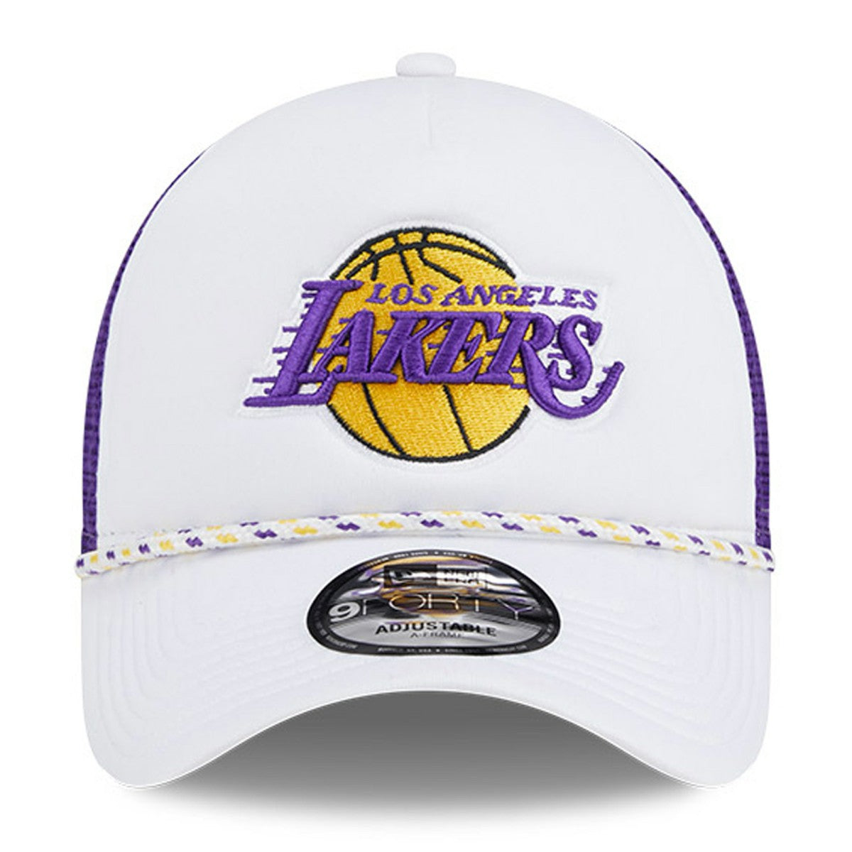 Los Angeles Lakers Court Sport Foam A-Frame 9FORTY Adjustable Trucker Hat - White/Purple online