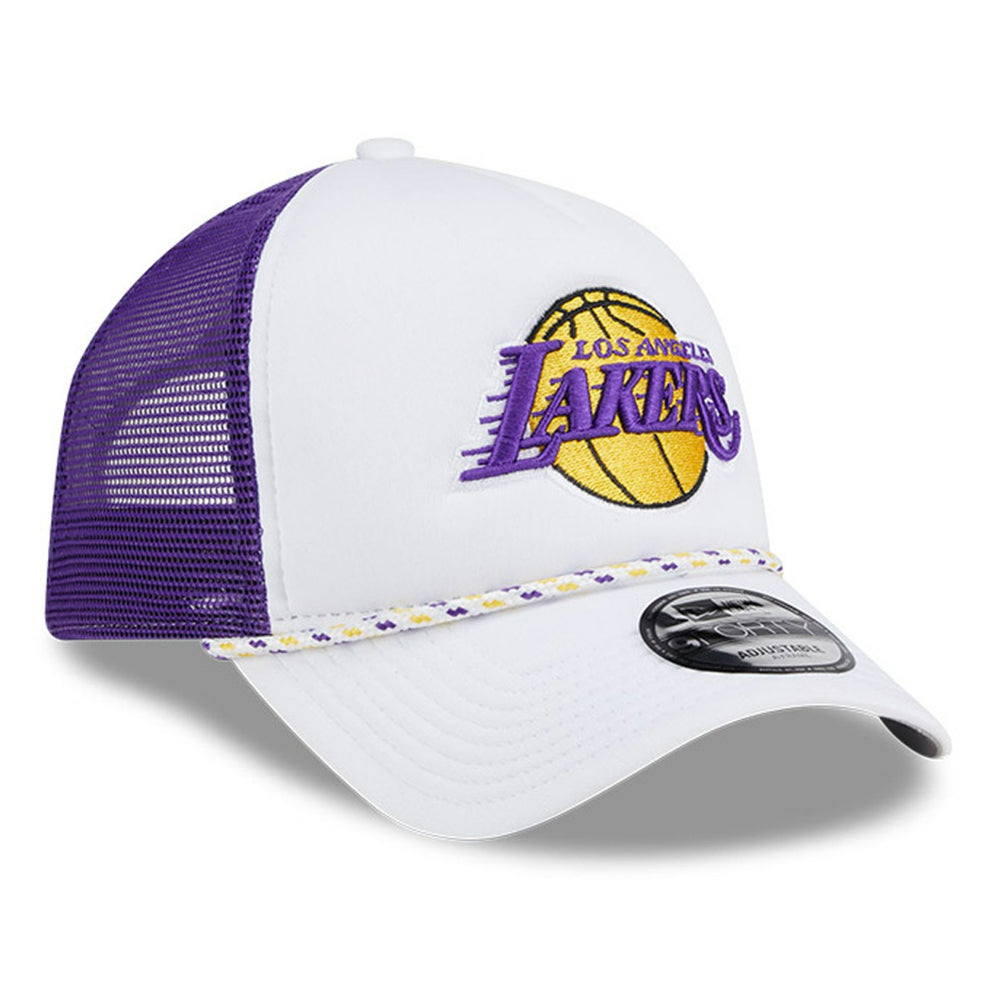 Los Angeles Lakers Court Sport Foam A-Frame 9FORTY Adjustable Trucker Hat - White/Purple online
