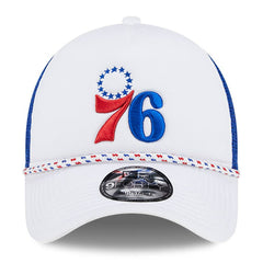 Philadelphia 76ers Court Sport Foam A-Frame 9FORTY Adjustable Trucker Hat - White/Royal discount
