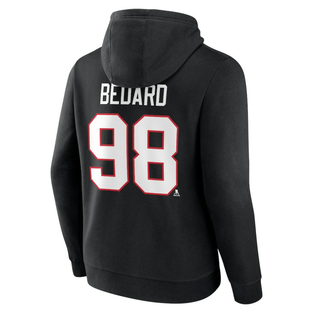 Connor Bedard Chicago Blackhawks Fanatics Authentic Stack Name & Number Tri-Blend Pullover Hoodie - Black Hoodies