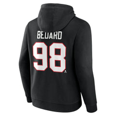 Connor Bedard Chicago Blackhawks Fanatics Authentic Stack Name & Number Tri-Blend Pullover Hoodie - Black Hoodies