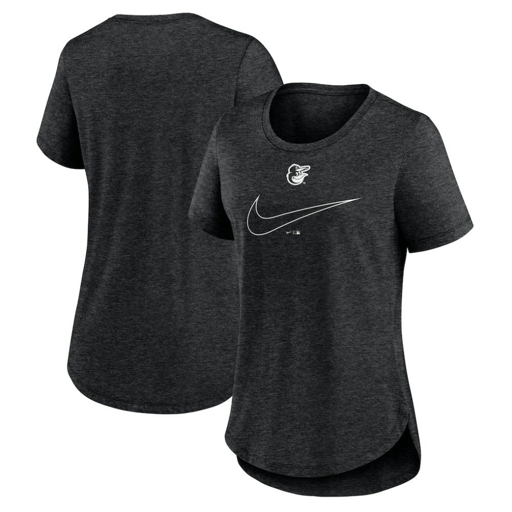 Baltimore Orioles Women's Big Swoosh Tri-Blend Scoop Neck T-Shirt Charcoal