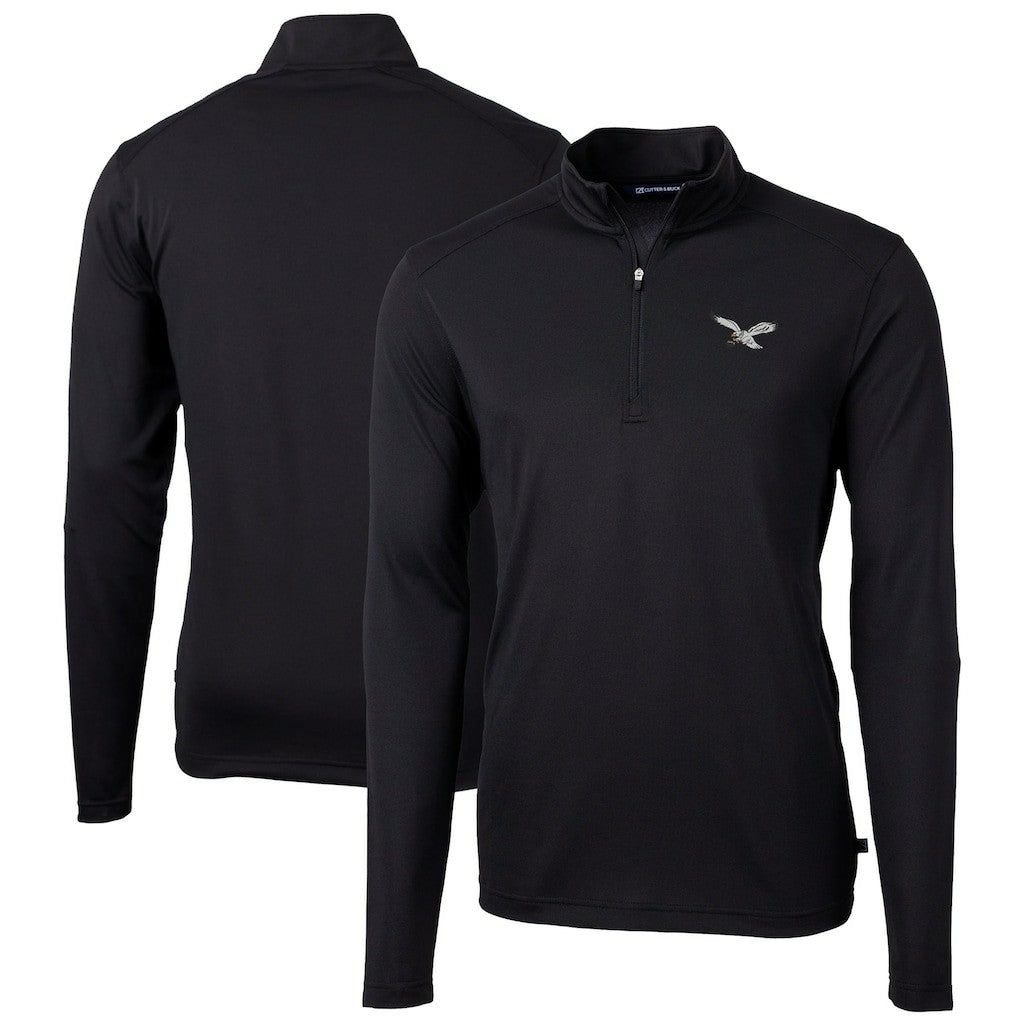 Philadelphia Eagles Cutter & Buck Virtue Eco Pique Recycled Quarter-Zip Pullover - Black on sale