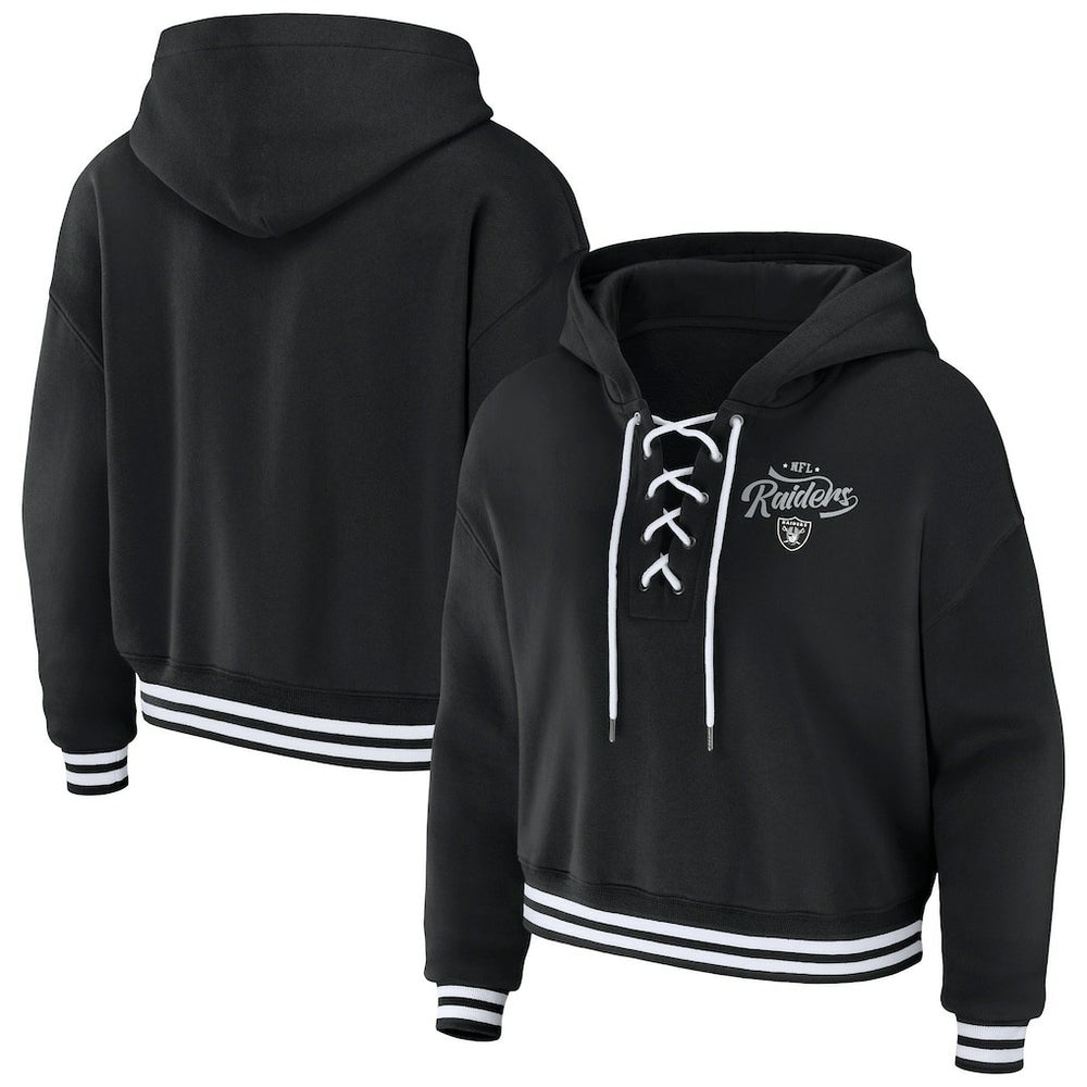 Las Vegas Raiders WEAR by Erin Andrews Women's Lace-Up Pullover Hoodie - Black sale