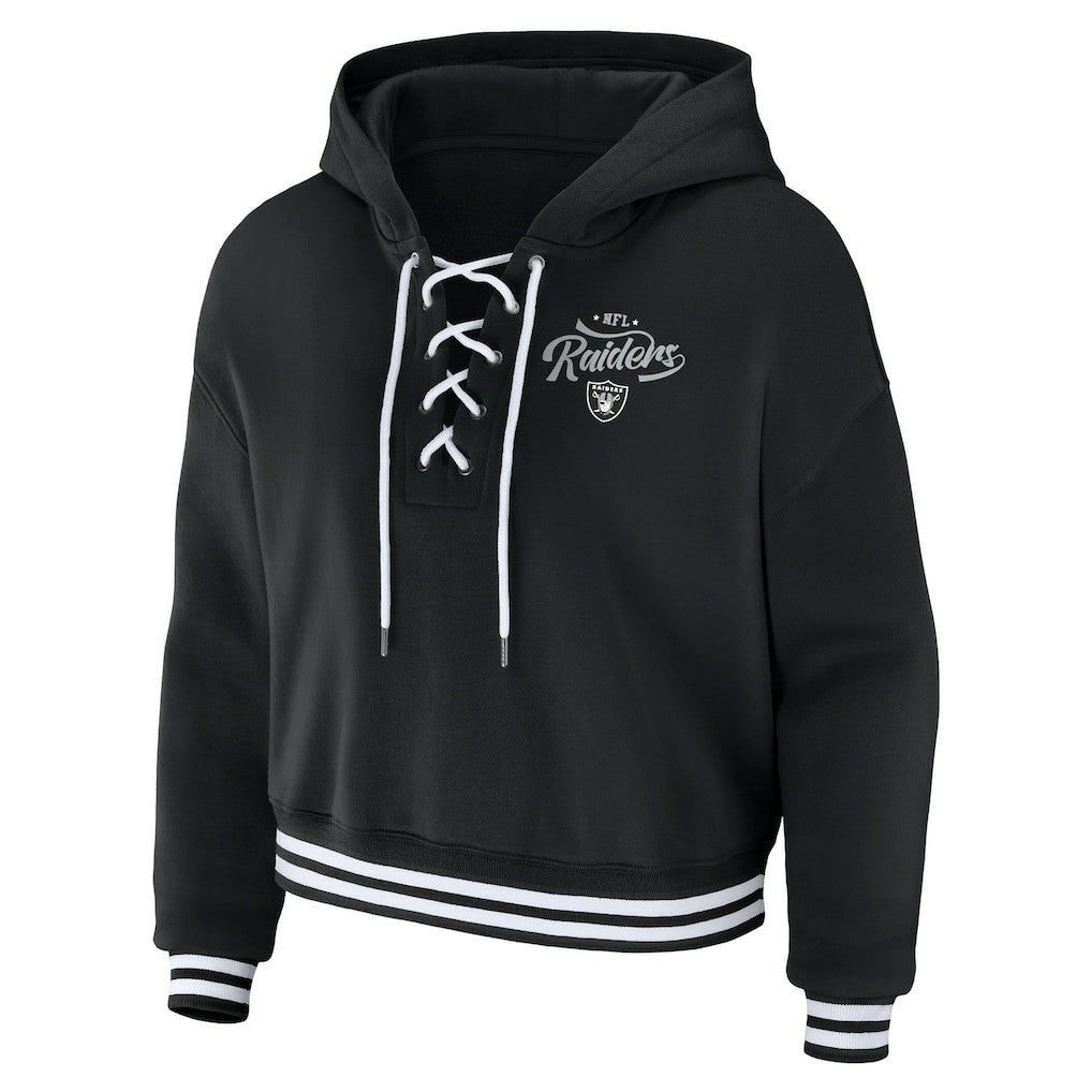 Las Vegas Raiders WEAR by Erin Andrews Women's Lace-Up Pullover Hoodie - Black sale