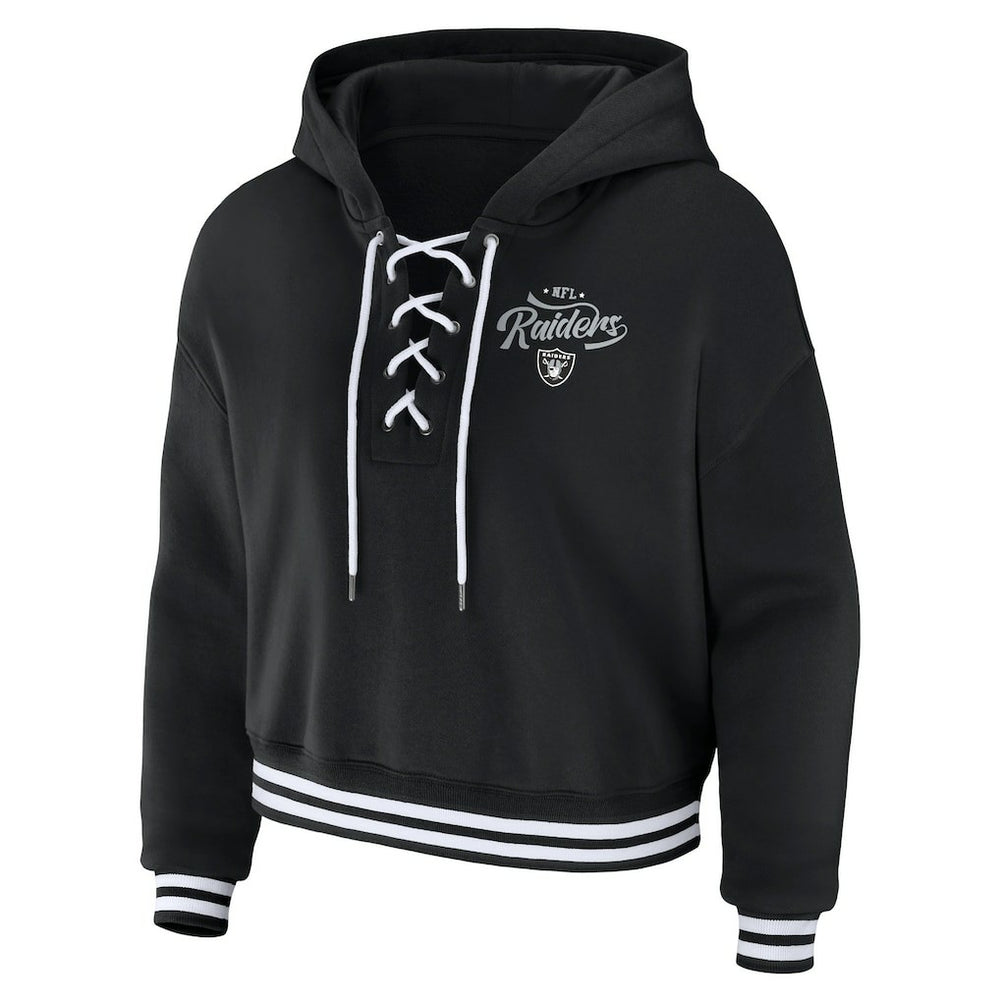 Las Vegas Raiders WEAR by Erin Andrews Women's Lace-Up Pullover Hoodie - Black sale