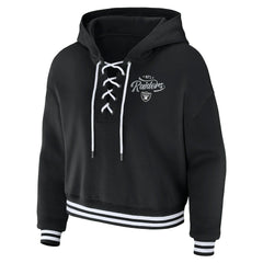 Las Vegas Raiders WEAR by Erin Andrews Women's Lace-Up Pullover Hoodie - Black sale