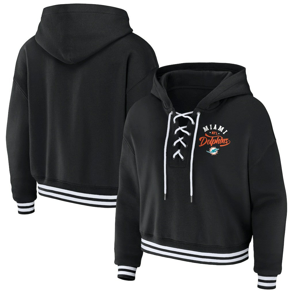Miami Dolphins WEAR by Erin Andrews Women's Lace-Up Pullover Hoodie - Black discount