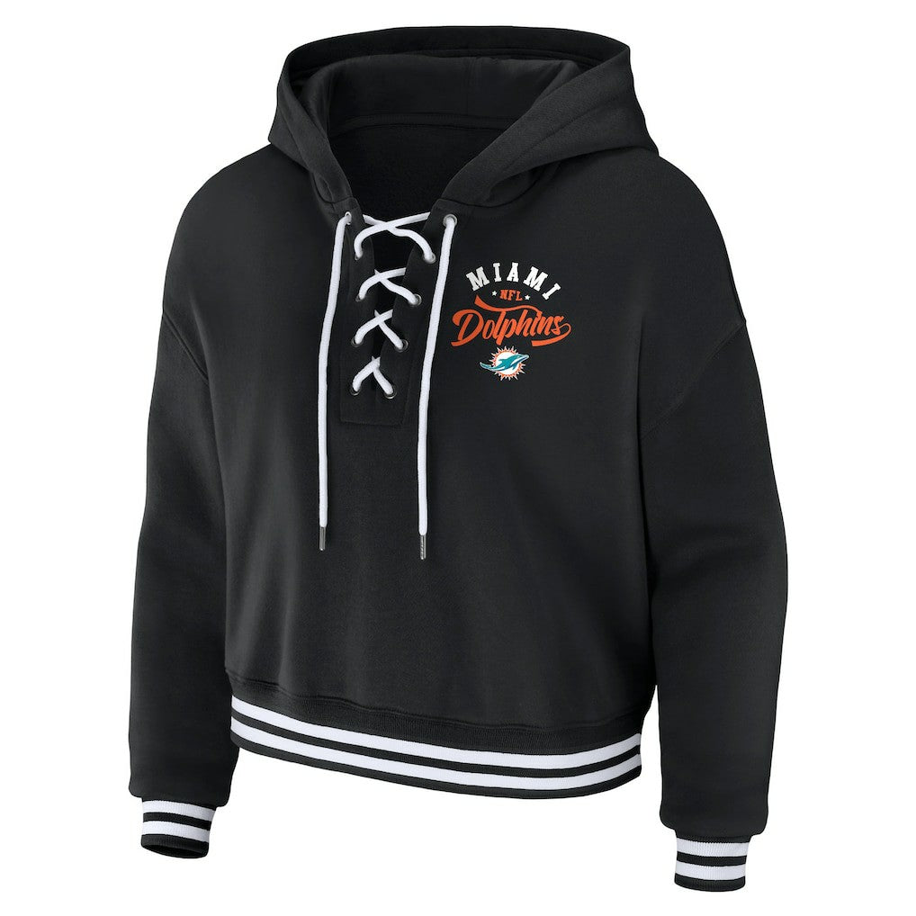Miami Dolphins WEAR by Erin Andrews Women's Lace-Up Pullover Hoodie - Black discount