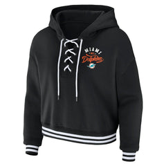 Miami Dolphins WEAR by Erin Andrews Women's Lace-Up Pullover Hoodie - Black discount
