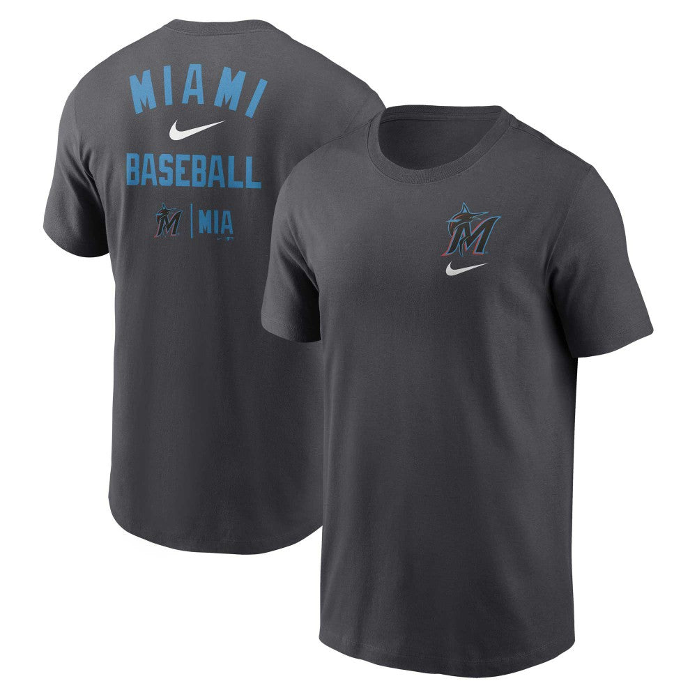 Miami Marlins Logo Sketch Bar T-Shirt Charcoal