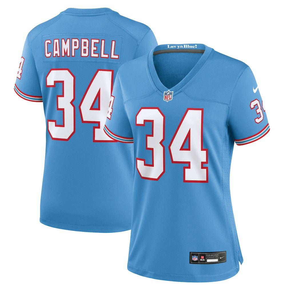 Earl Campbell Tennessee Titans Women's Oilers Throwback Retired Player Game Jersey - Light Blue online