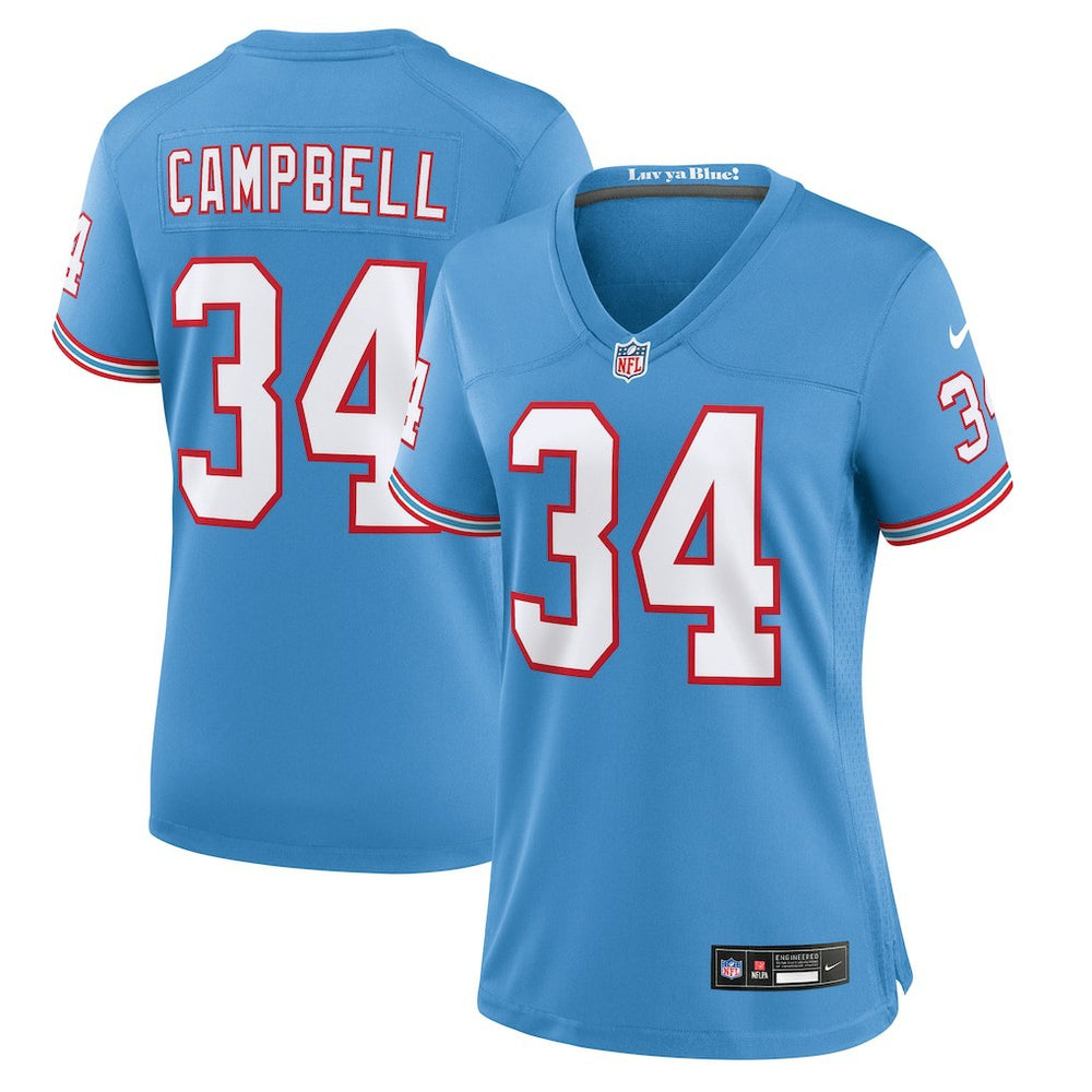 Earl Campbell Tennessee Titans Women's Oilers Throwback Retired Player Game Jersey - Light Blue online