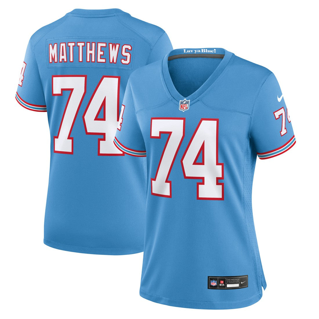 Bruce Matthews Tennessee Titans Women's Oilers Throwback Retired Player Game Jersey - Light Blue discount