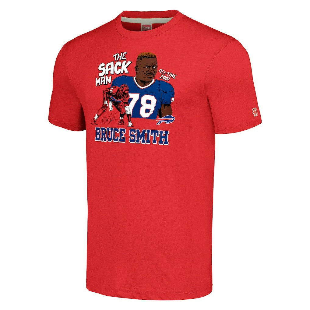 Bruce Smith Buffalo Bills Homage Unisex Caricature Retired Player Tri-Blend T-Shirt - Red sale