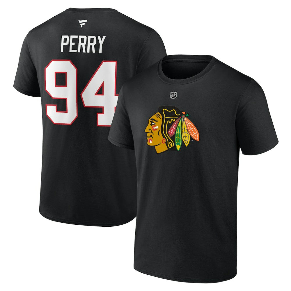 Corey Perry Chicago Blackhawks Fanatics Authentic Stack Name & Number T-Shirt - Black T-shirts