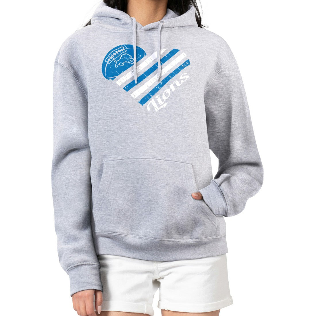Detroit Lions G-III 4Her by Carl Banks Women's Heart Graphic Fleece Pullover Hoodie - Heather Gray discount
