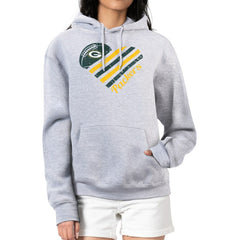 Green Bay Packers G-III 4Her by Carl Banks Women's Heart Graphic Fleece Pullover Hoodie - Heather Gray for sale