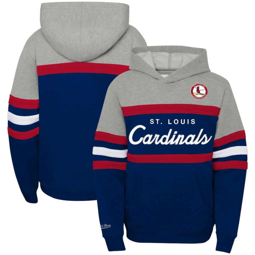 St. Louis Cardinals Youth Cooperstown Collection Head Coach Pullover Hoodie Heather Gray/Navy