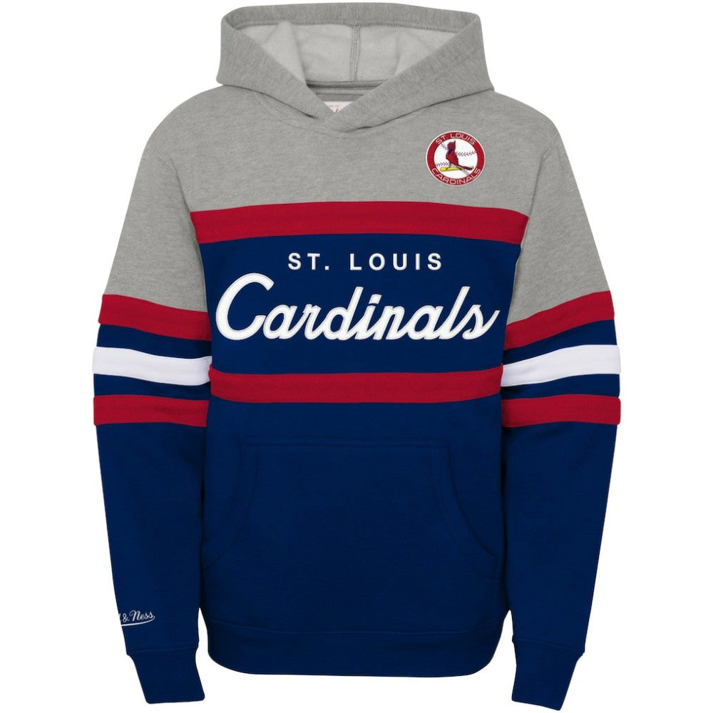 St. Louis Cardinals Youth Cooperstown Collection Head Coach Pullover Hoodie Heather Gray/Navy