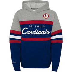St. Louis Cardinals Youth Cooperstown Collection Head Coach Pullover Hoodie Heather Gray/Navy