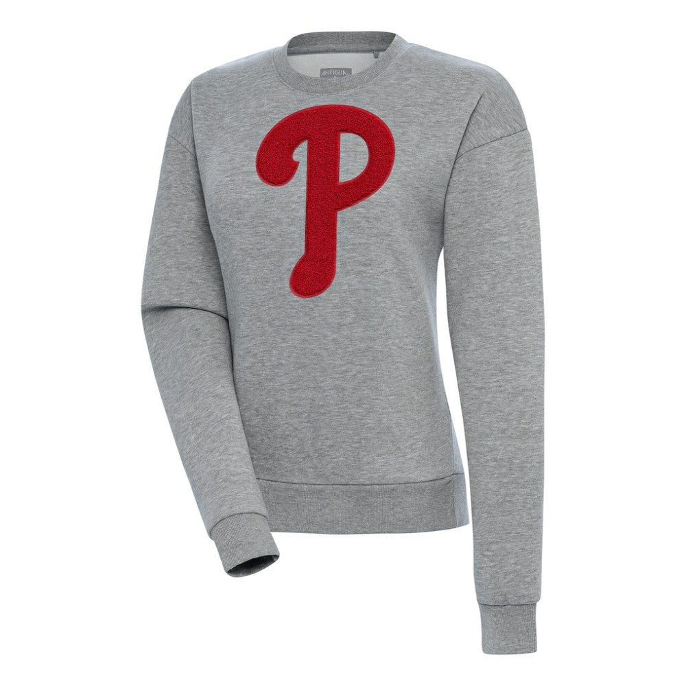 Philadelphia Phillies Antigua Women's Victory Chenille Pullover Sweatshirt Heather Gray