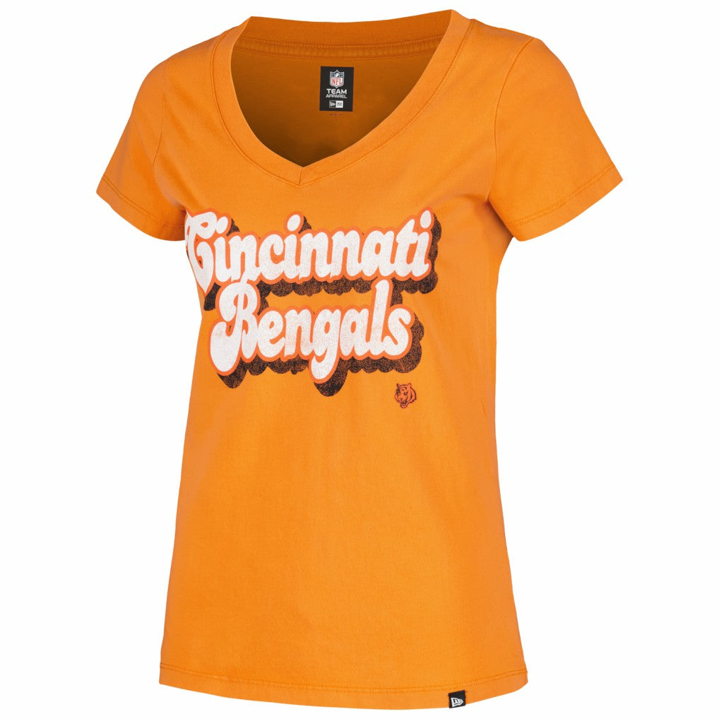 Cincinnati Bengals New Era Women's Enzyme Wash Low V-Neck T-Shirt - Orange for sale