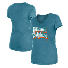 Miami Dolphins New Era Women's Enzyme Wash Low V-Neck T-Shirt - Aqua online