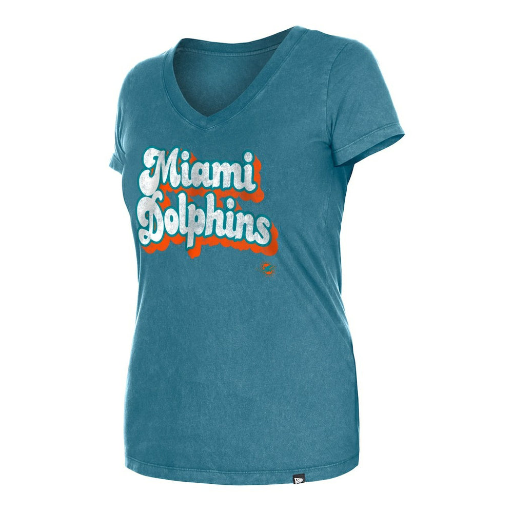 Miami Dolphins New Era Women's Enzyme Wash Low V-Neck T-Shirt - Aqua online