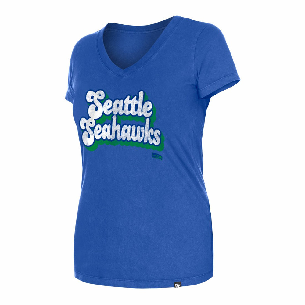 Seattle Seahawks New Era Women's Enzyme Wash Low V-Neck T-Shirt - Royal outlet