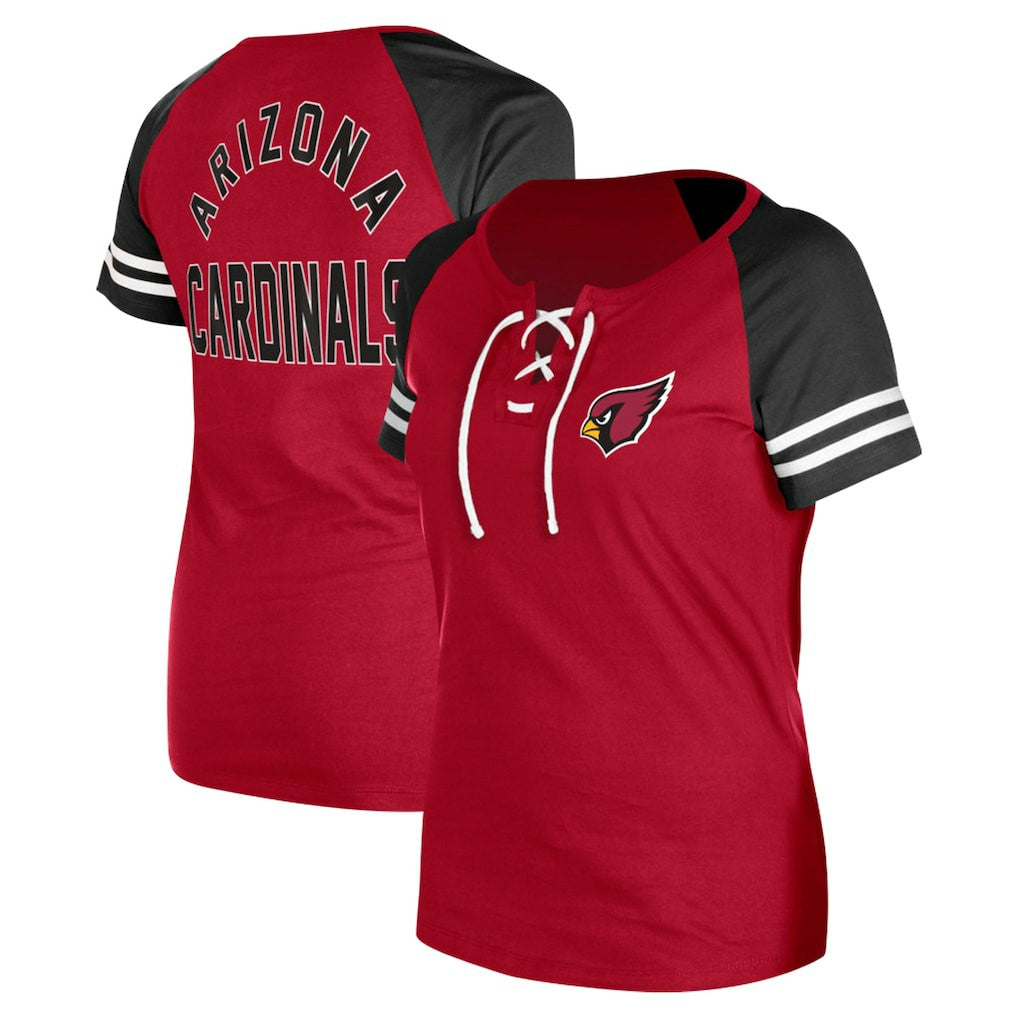Arizona Cardinals New Era Women's Lace-Up Raglan T-Shirt - Cardinal outlet