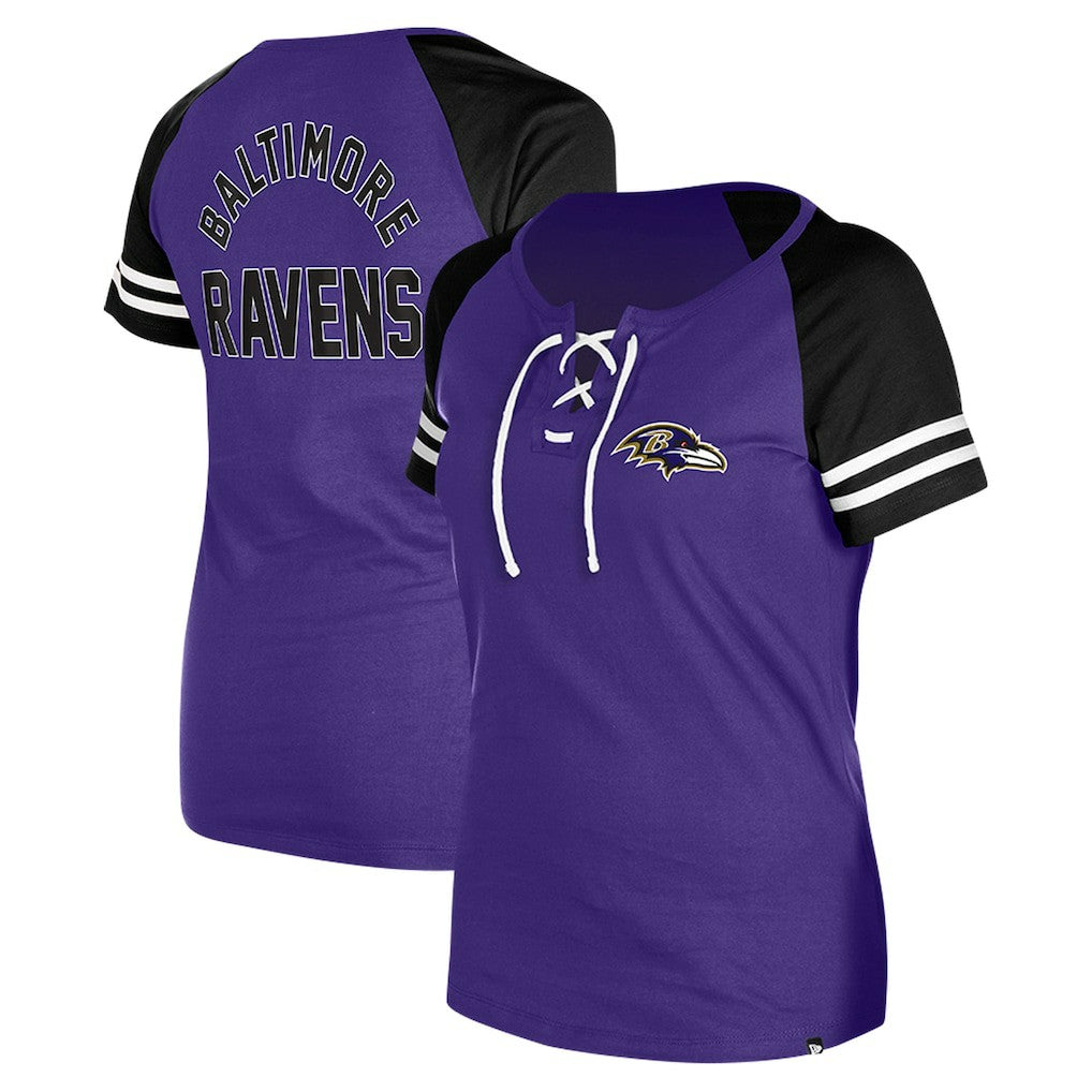 Baltimore Ravens New Era Women's Lace-Up Raglan T-Shirt - Purple cheap
